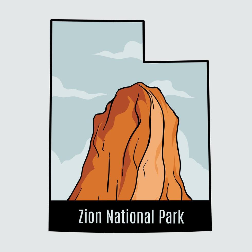 Minimalist Illustration of Zion National Park in Utah with Red Rock Formation and Sky vector
