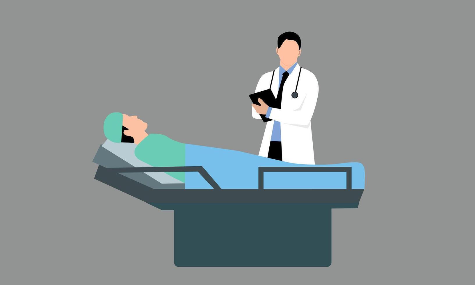 Illustration lying patient is consulting with a doctor vector