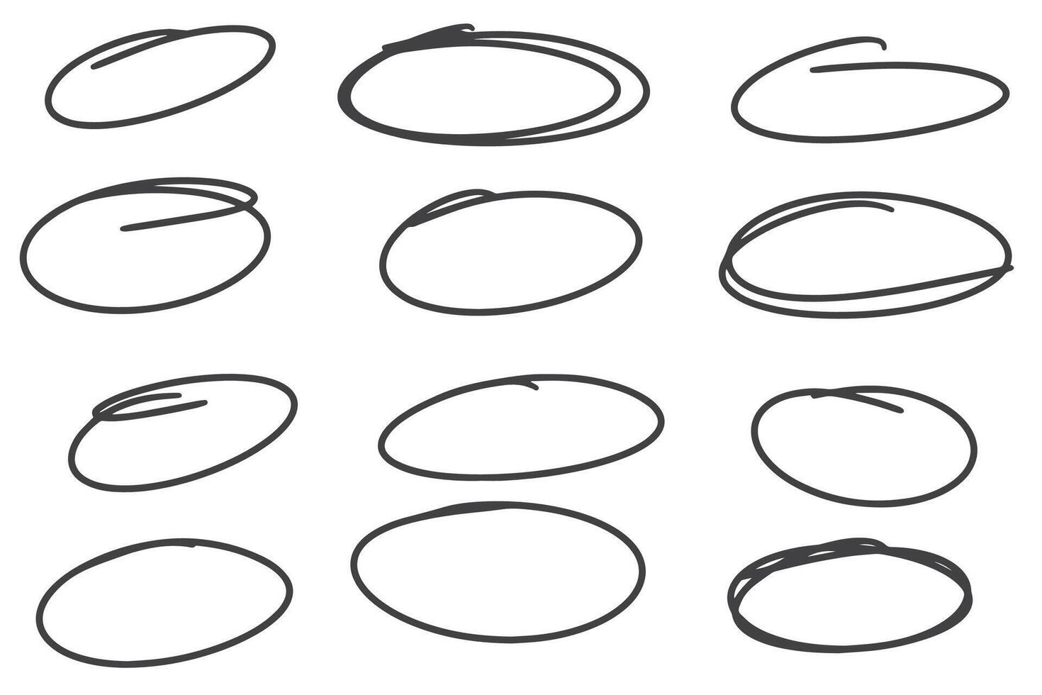 Collection Hand drawn scribble. Set of oval and circle freehand isolated white background vector