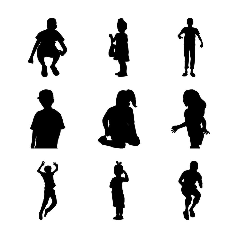 Silhouettes of children in various poses vector