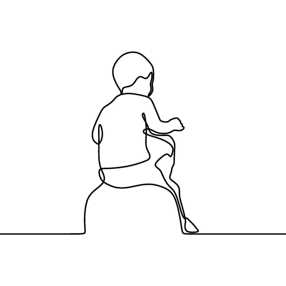 One line drawing of a child sitting on a rock vector