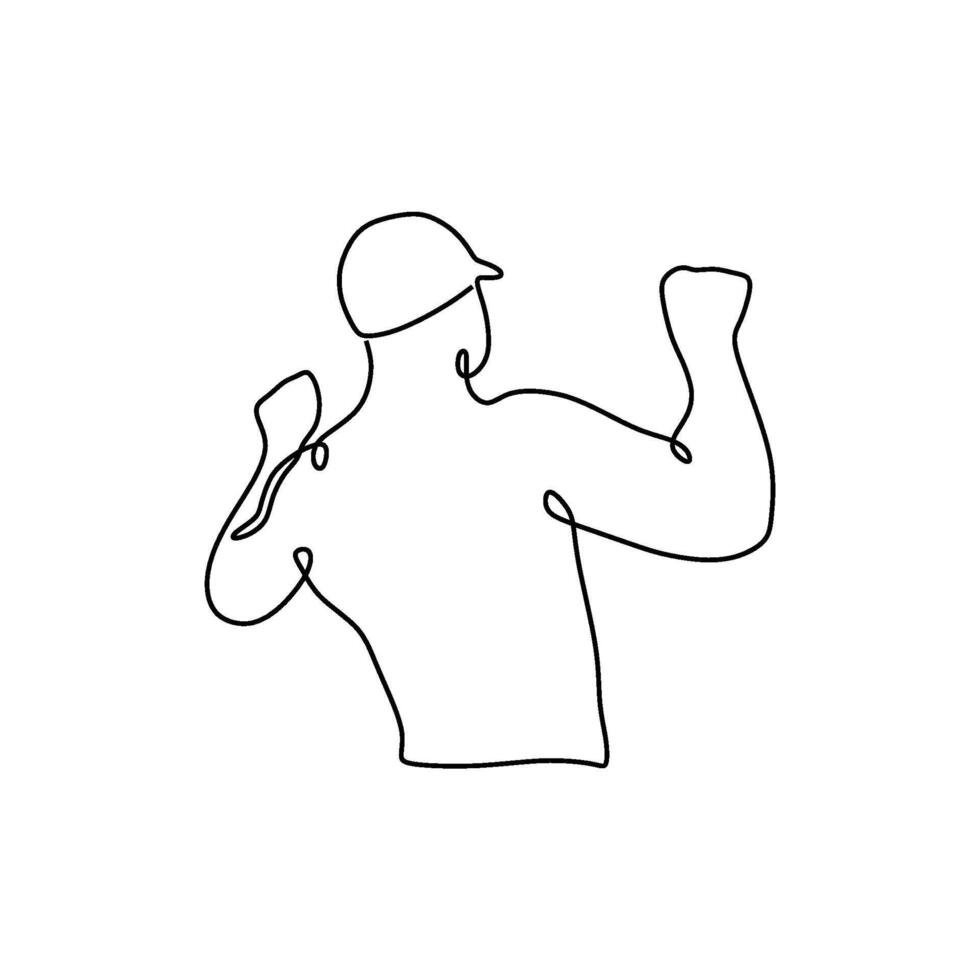 A man in a baseball cap is holding his fist up vector