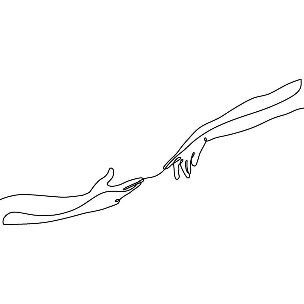 Continuous line drawing of hands reaching out to each other vector