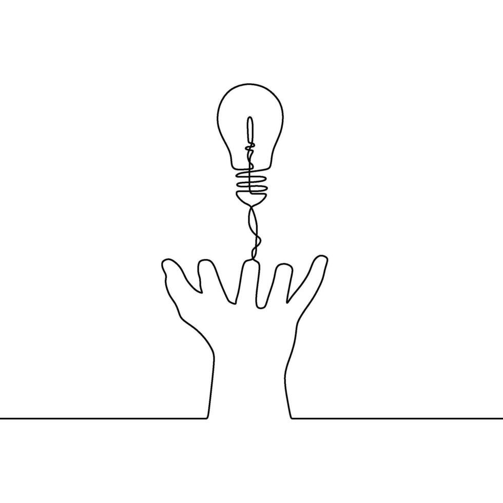 Continuous line drawing of a hand holding a light bulb vector
