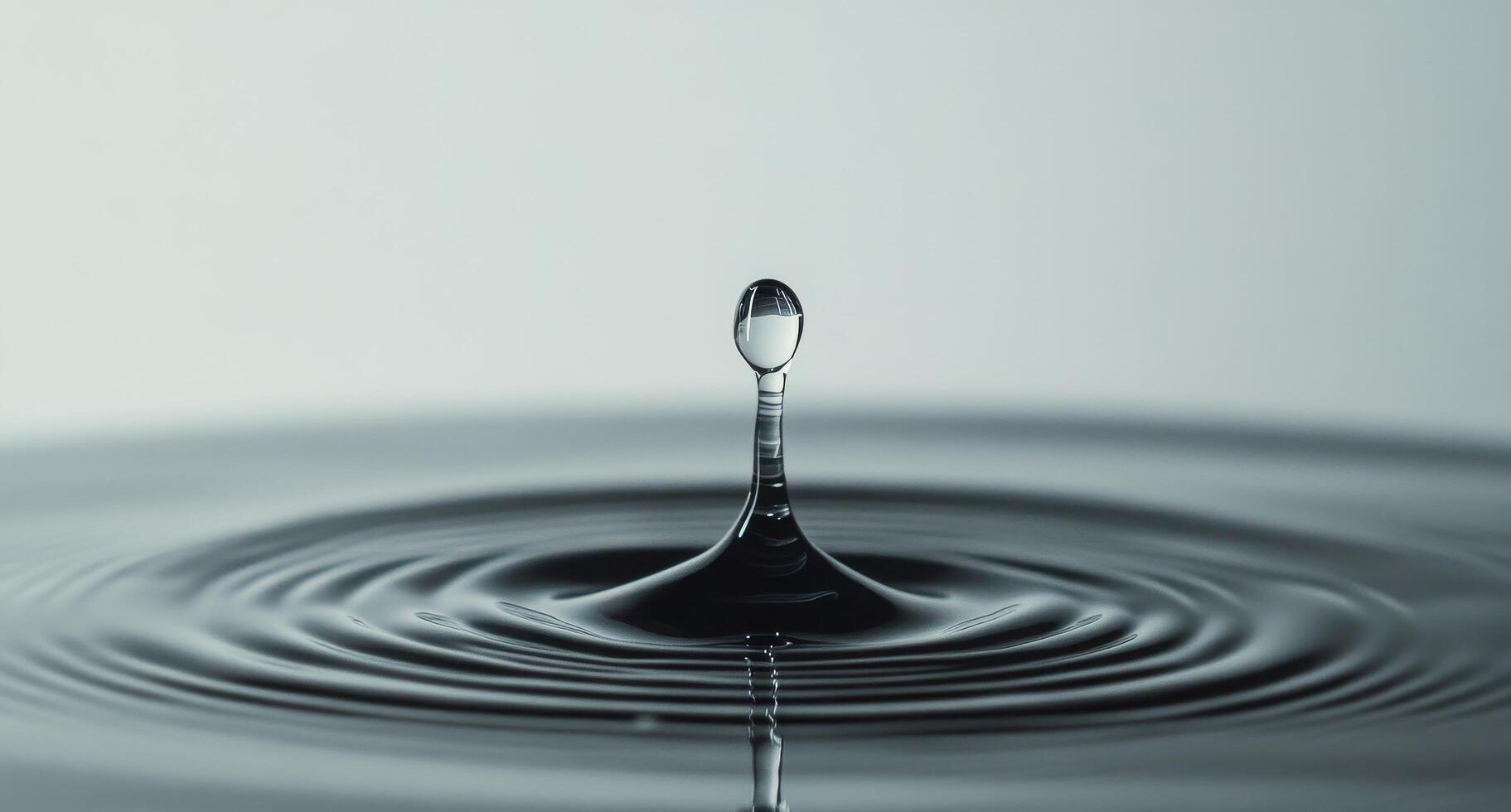 Water droplet creates ripples on a calm surface in a serene environment photo