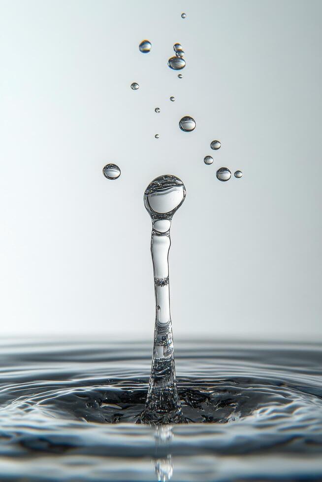 Water droplets create a stunning splash formation in a calm pool during bright daylight photo