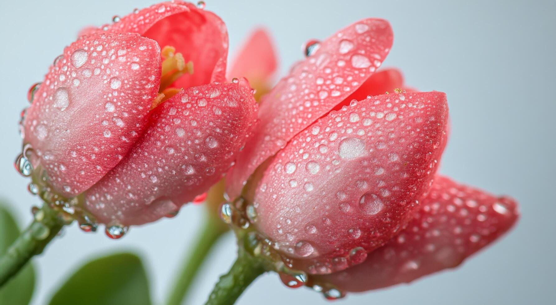 Close-up of delicate pink tulip buds adorned with droplets in soft light photo