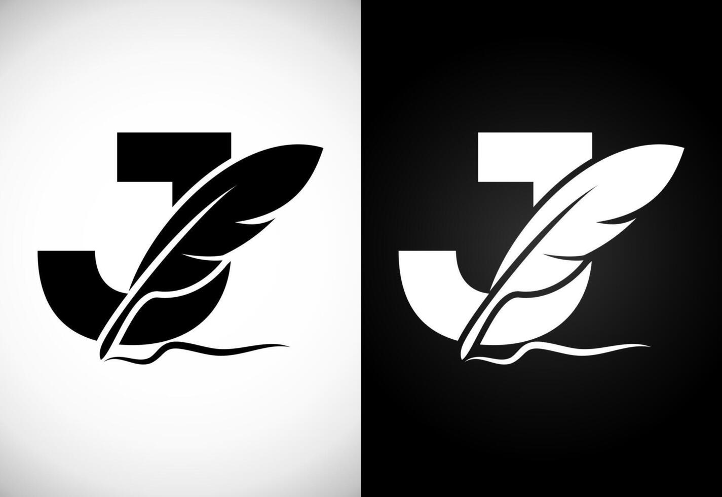 English alphabet J with feather logo design template. Logo for a writer or publishers. vector