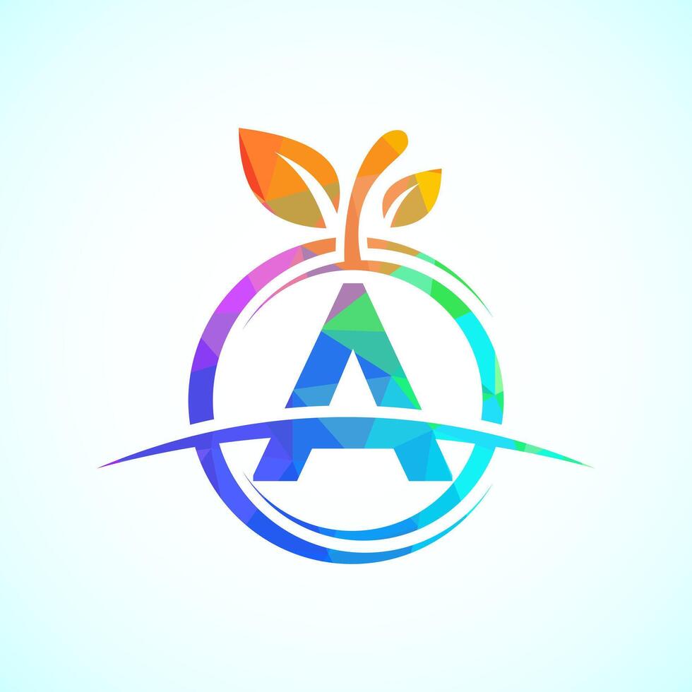 Initial alphabet A with the abstract apple logo. Healthy food logo design template vector