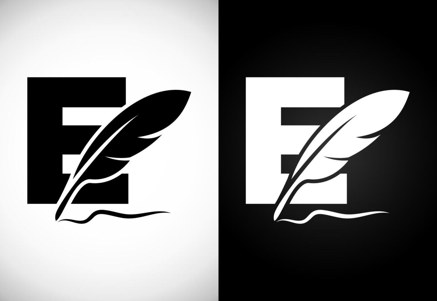 English alphabet E with feather logo design template. Logo for a writer or publishers. vector