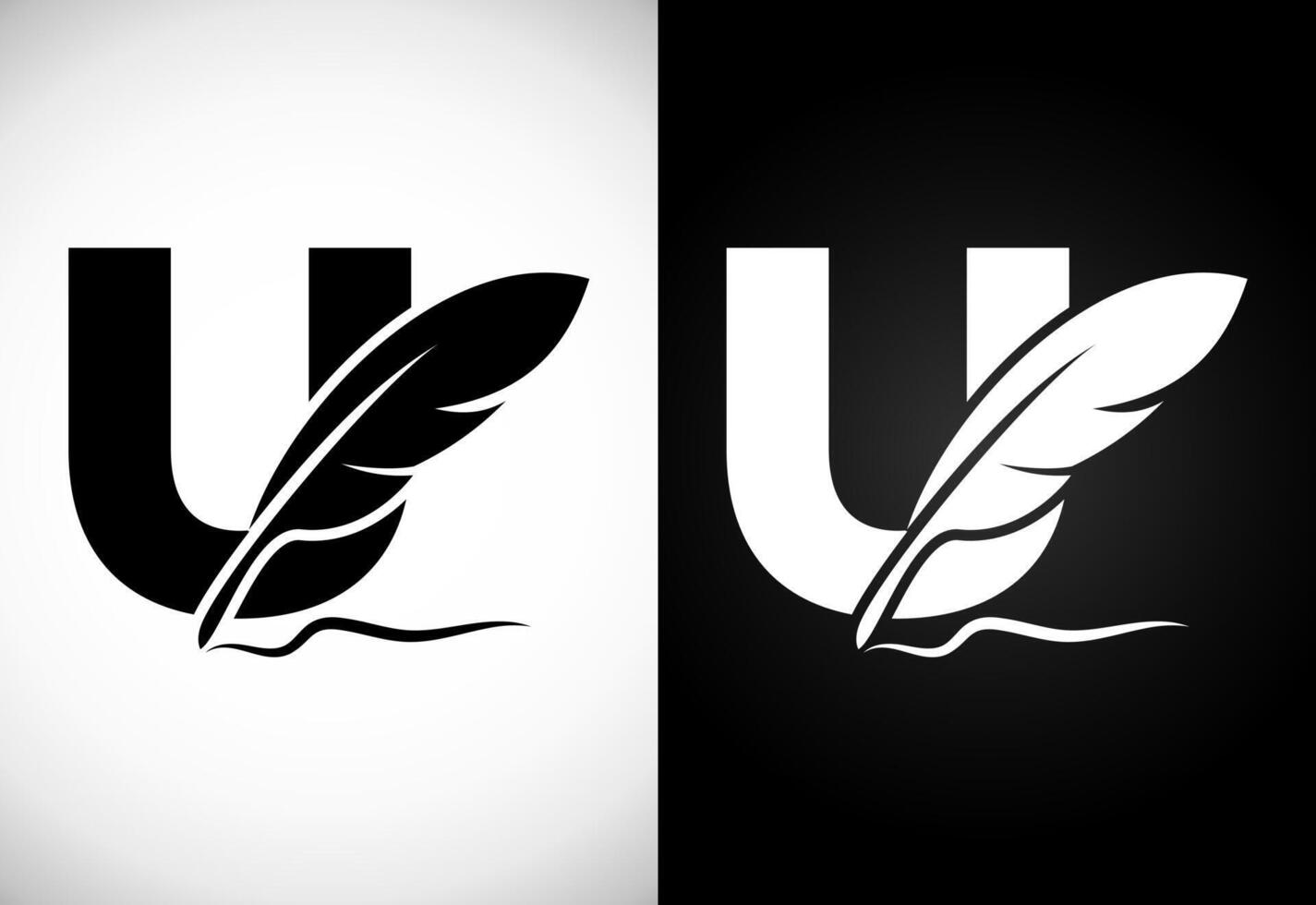 English alphabet U with feather logo design template. Logo for a writer or publishers. vector