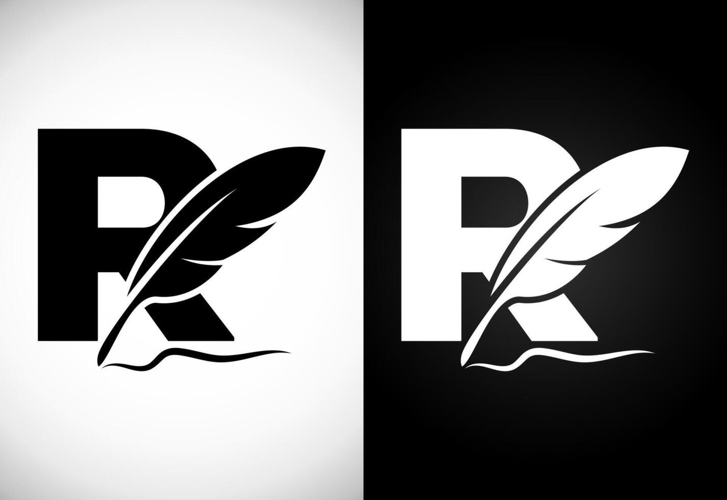 English alphabet R with feather logo design template. Logo for a writer or publishers. vector
