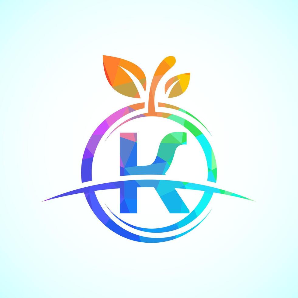 Initial alphabet K with the abstract apple logo. Healthy food logo design template vector