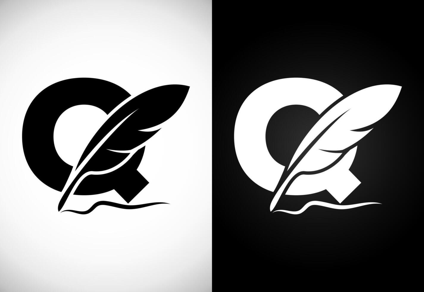 English alphabet Q with feather logo design template. Logo for a writer or publishers. vector