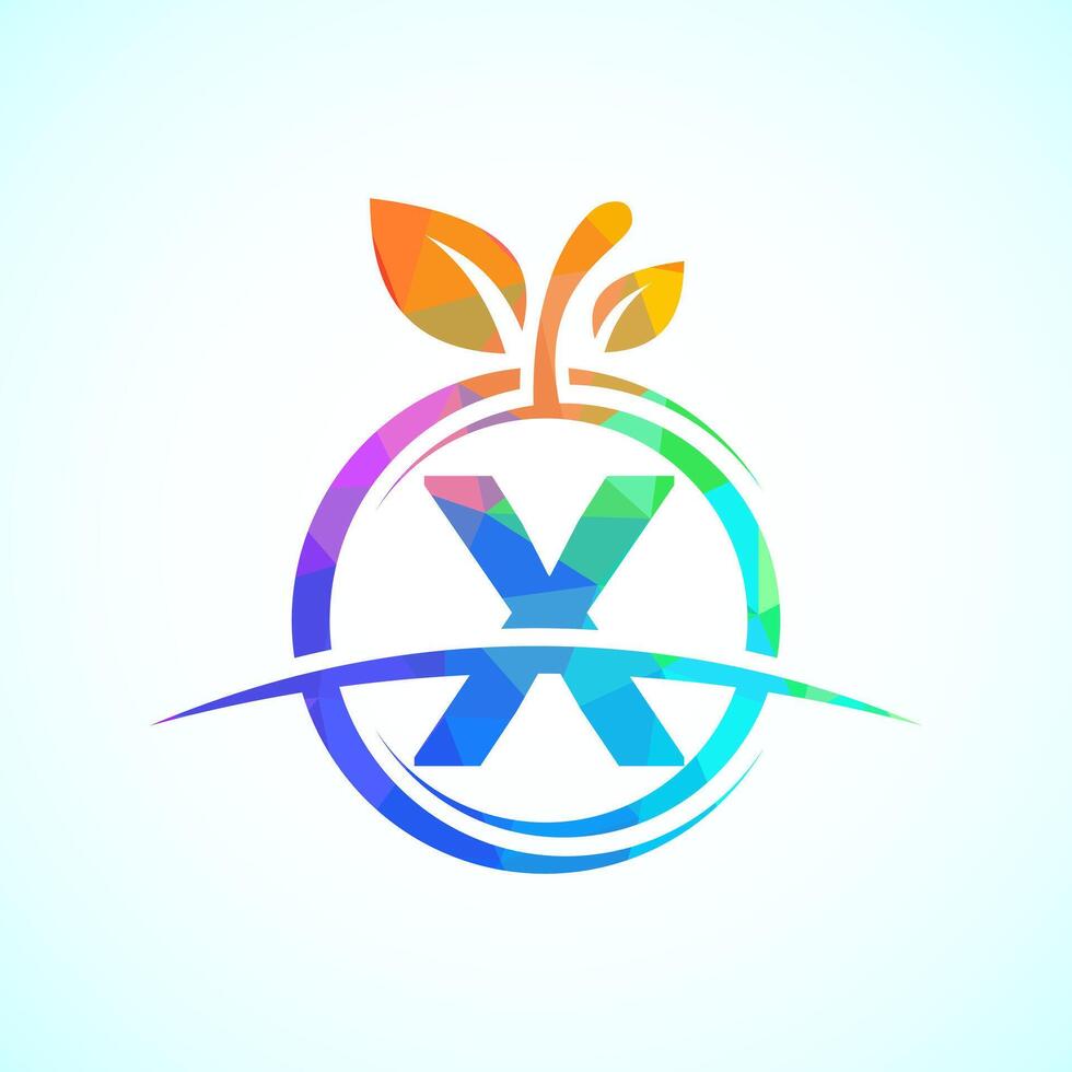 Initial alphabet X with the abstract apple logo. Healthy food logo design template vector