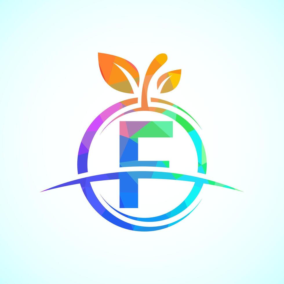 Initial alphabet F with the abstract apple logo. Healthy food logo design template vector