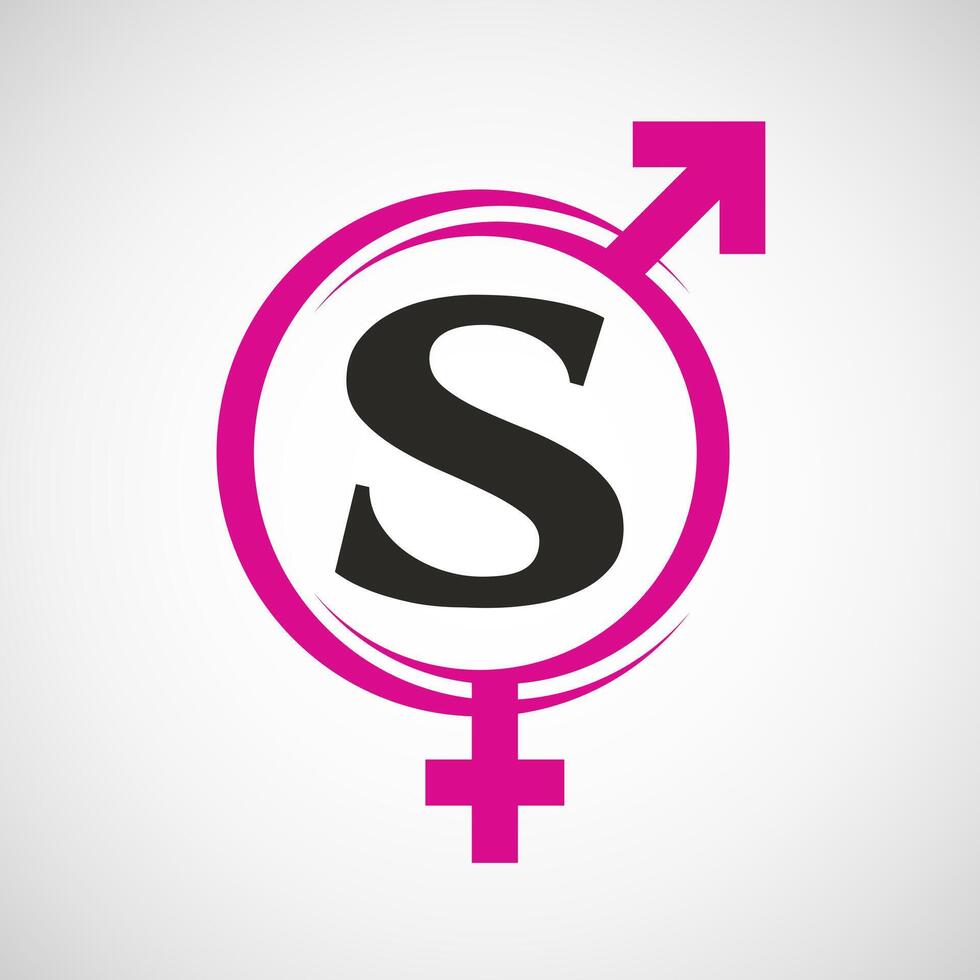 English alphabet S with gender symbol logo design template. Male and female sign vector