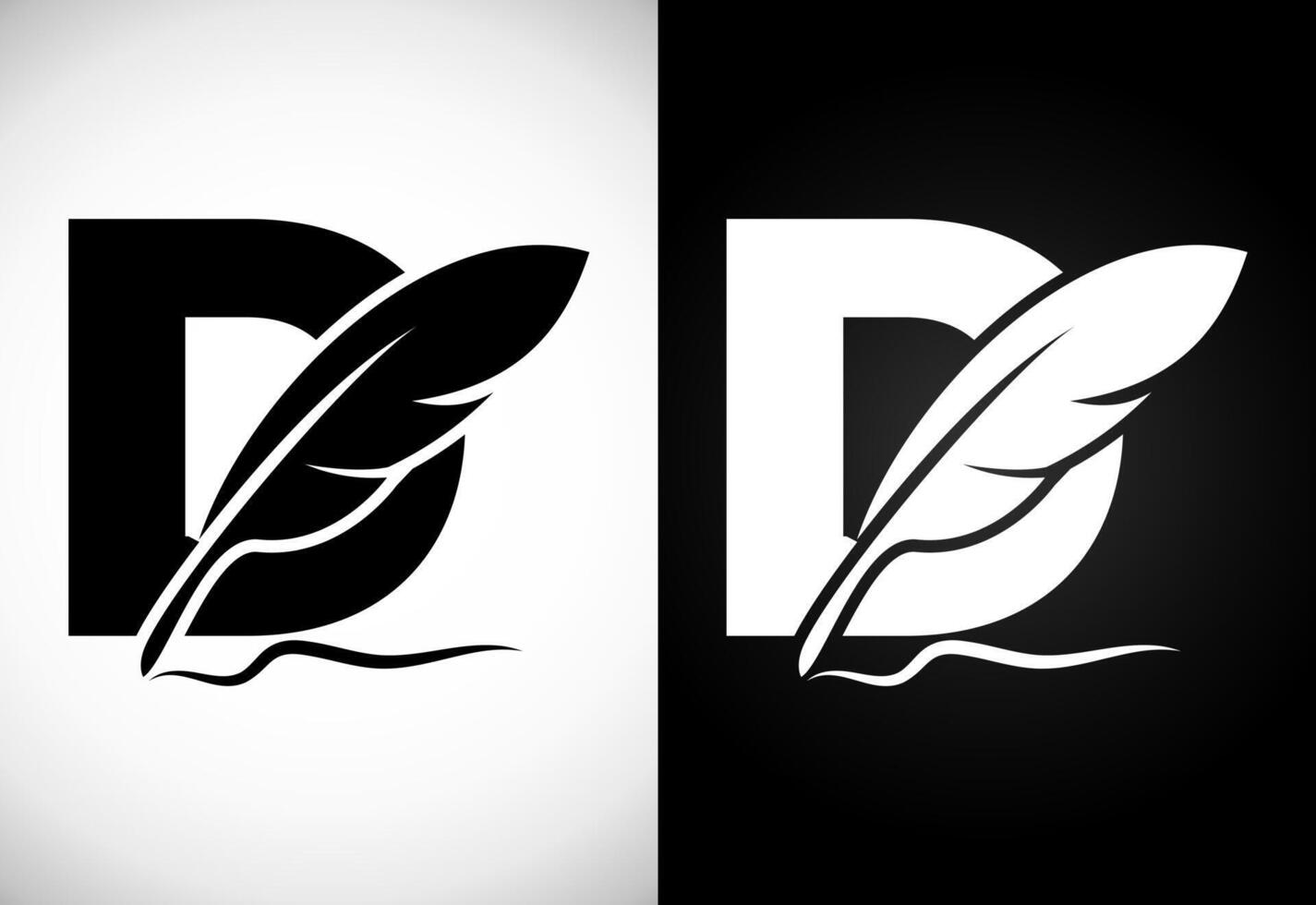 English alphabet D with feather logo design template. Logo for a writer or publishers. vector