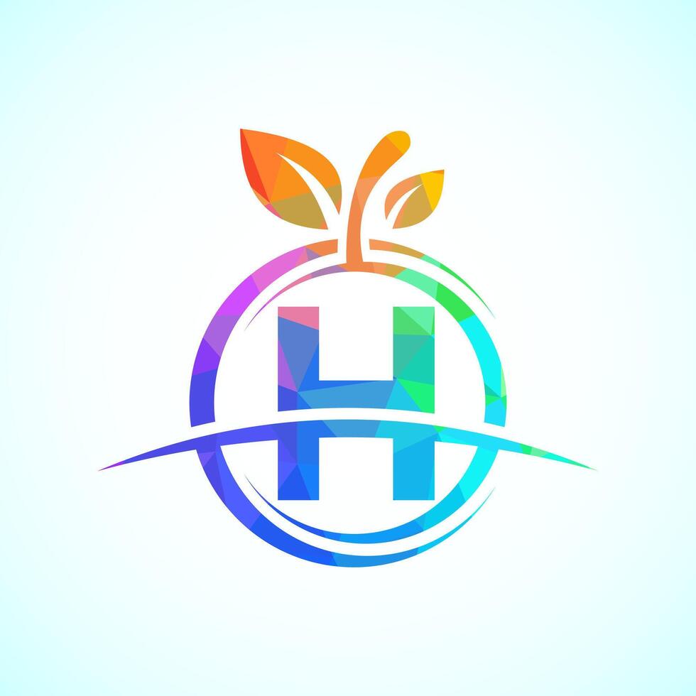 Initial alphabet H with the abstract apple logo. Healthy food logo design template vector