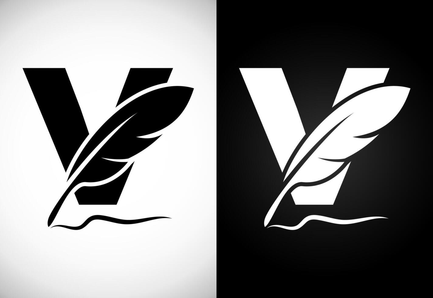 English alphabet V with feather logo design template. Logo for a writer or publishers. vector