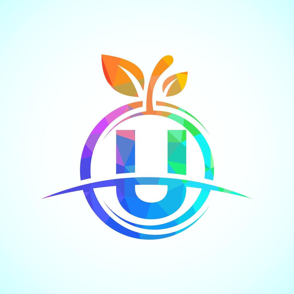 Initial alphabet U with the abstract apple logo. Healthy food logo design template vector