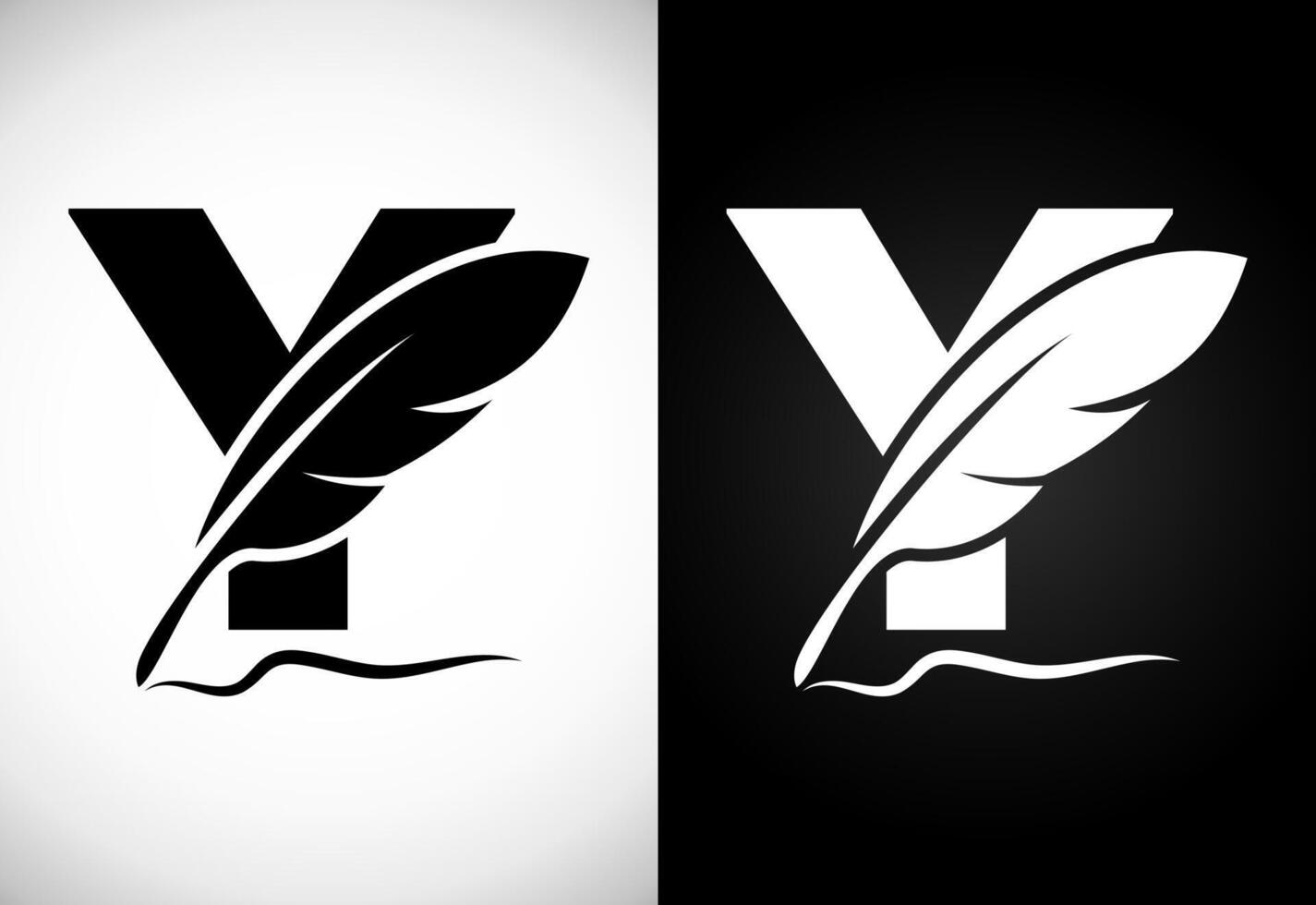 English alphabet Y with feather logo design template. Logo for a writer or publishers. vector