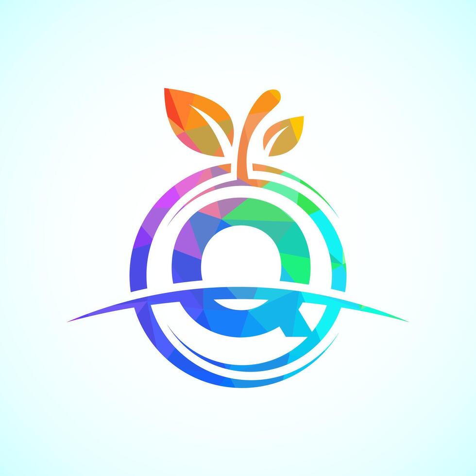 Initial alphabet Q with the abstract apple logo. Healthy food logo design template vector
