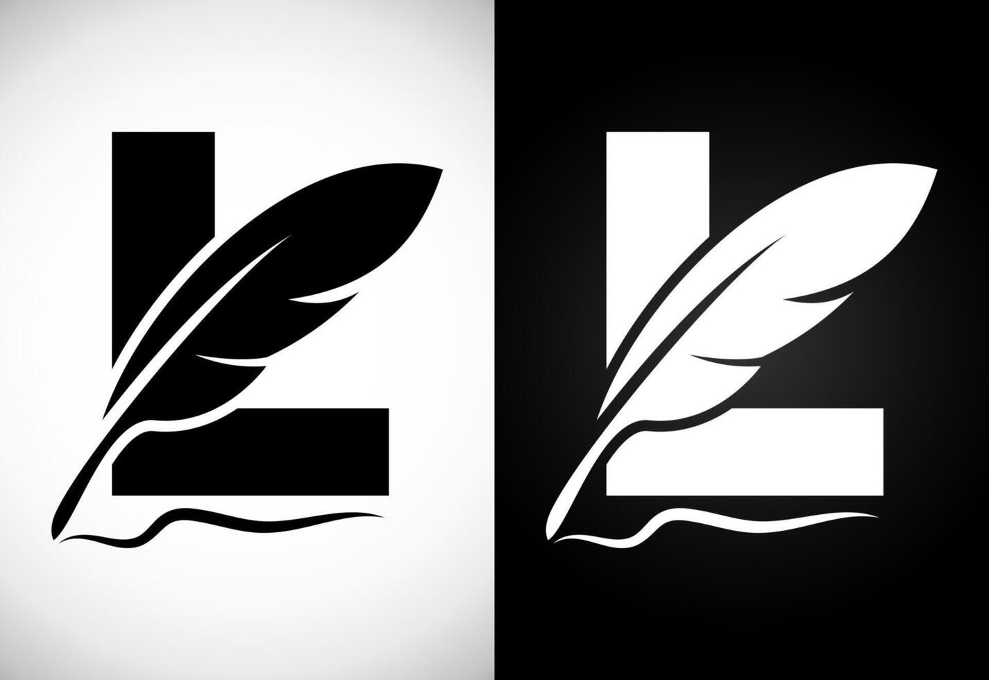 English alphabet L with feather logo design template. Logo for a writer or publishers. vector