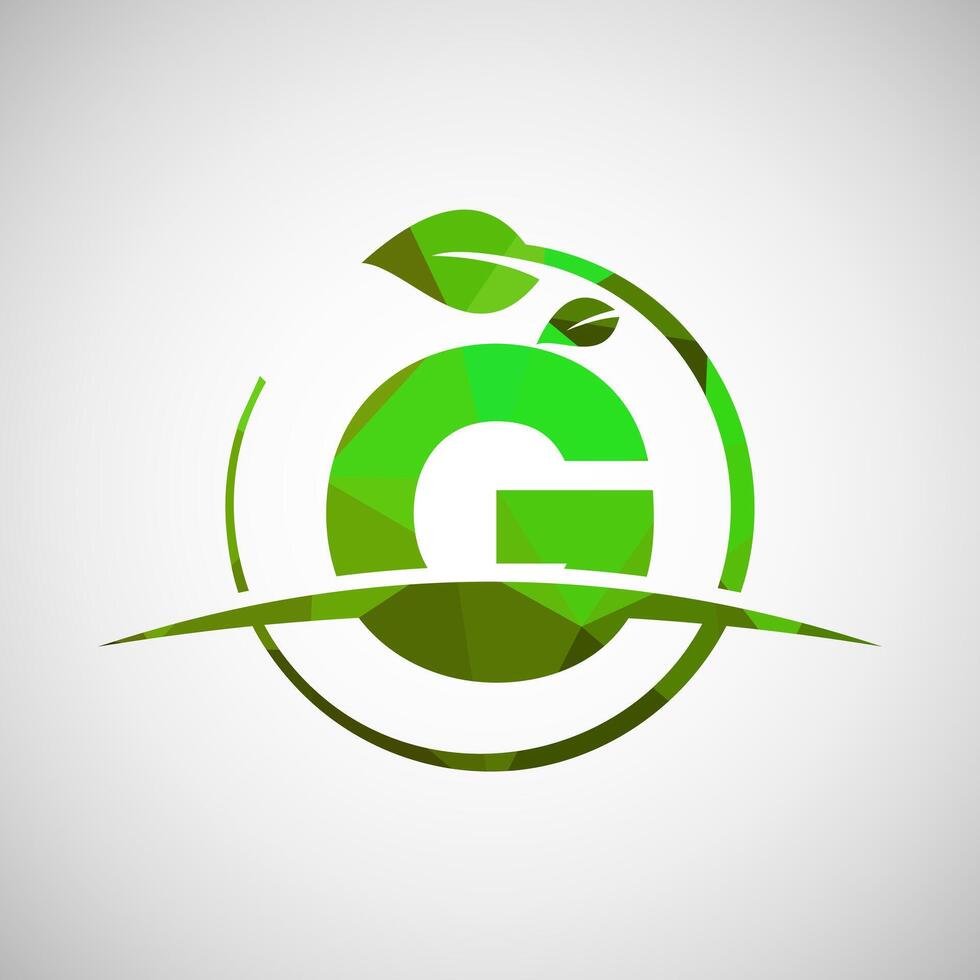 English alphabet G with circle leaf and swoosh. Eco-friendly logo concept. Low poly logo for ecological business and company identity vector