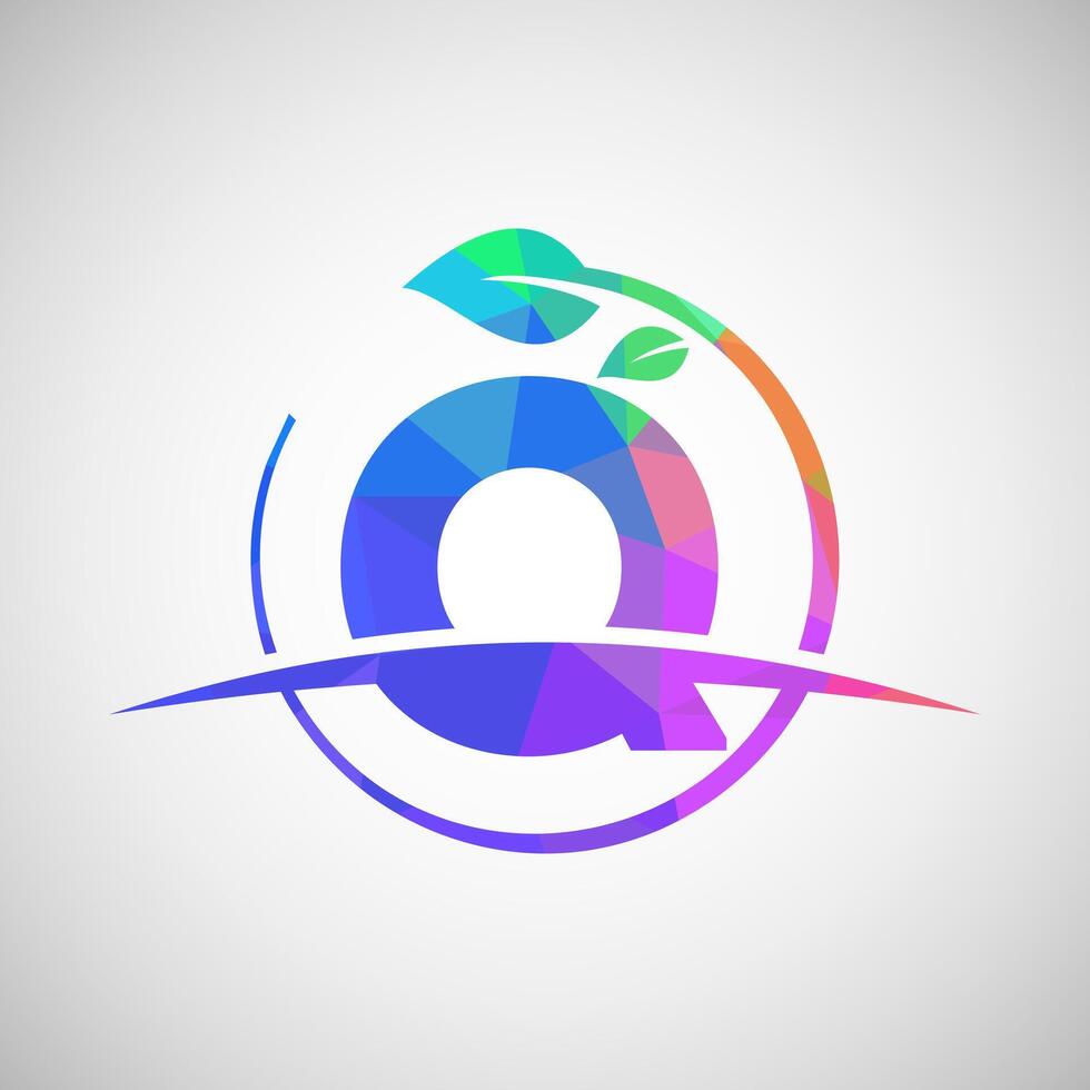 English alphabet Q with circle leaf and swoosh. Eco-friendly logo concept. Low poly logo for ecological business and company identity vector