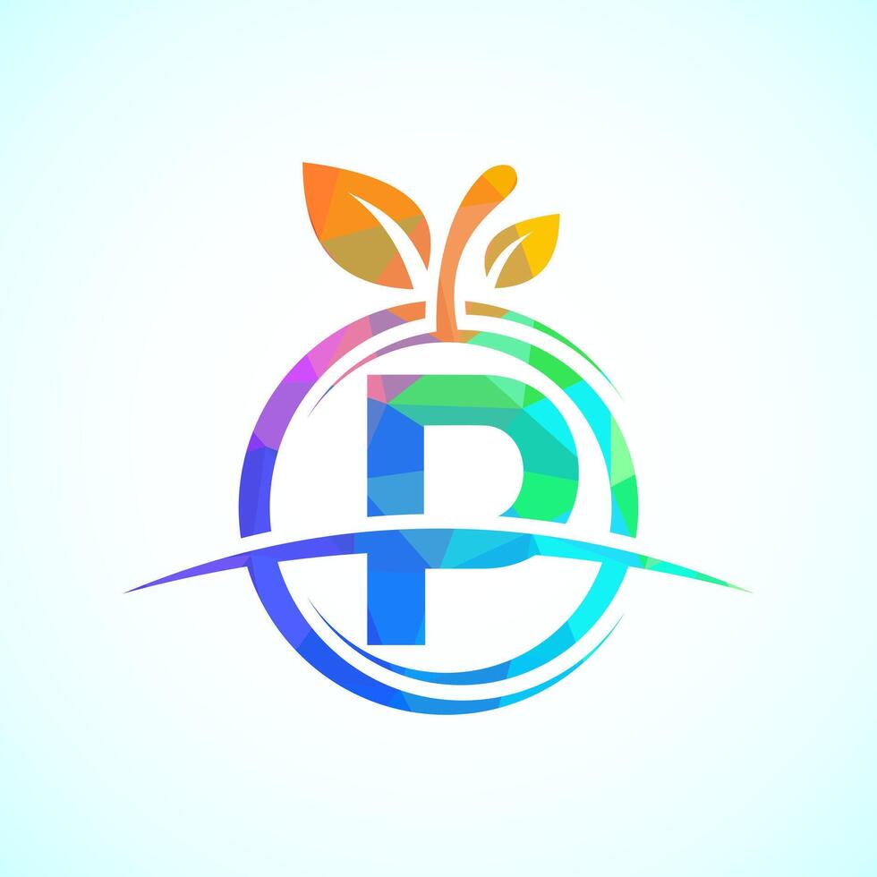Initial alphabet P with the abstract apple logo. Healthy food logo design template vector