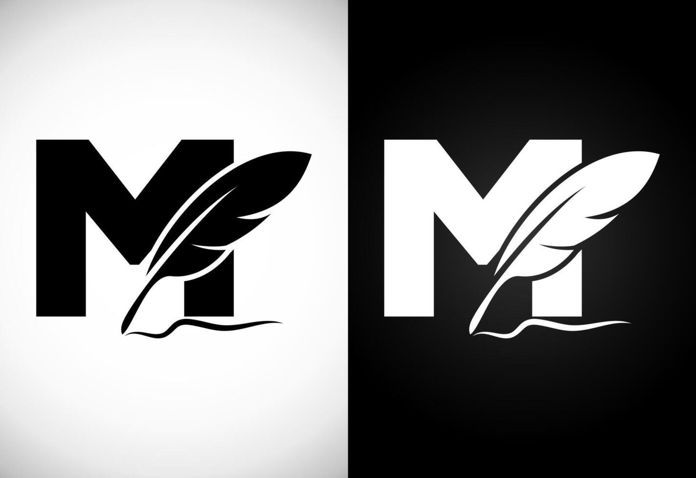 English alphabet M with feather logo design template. Logo for a writer or publishers. vector