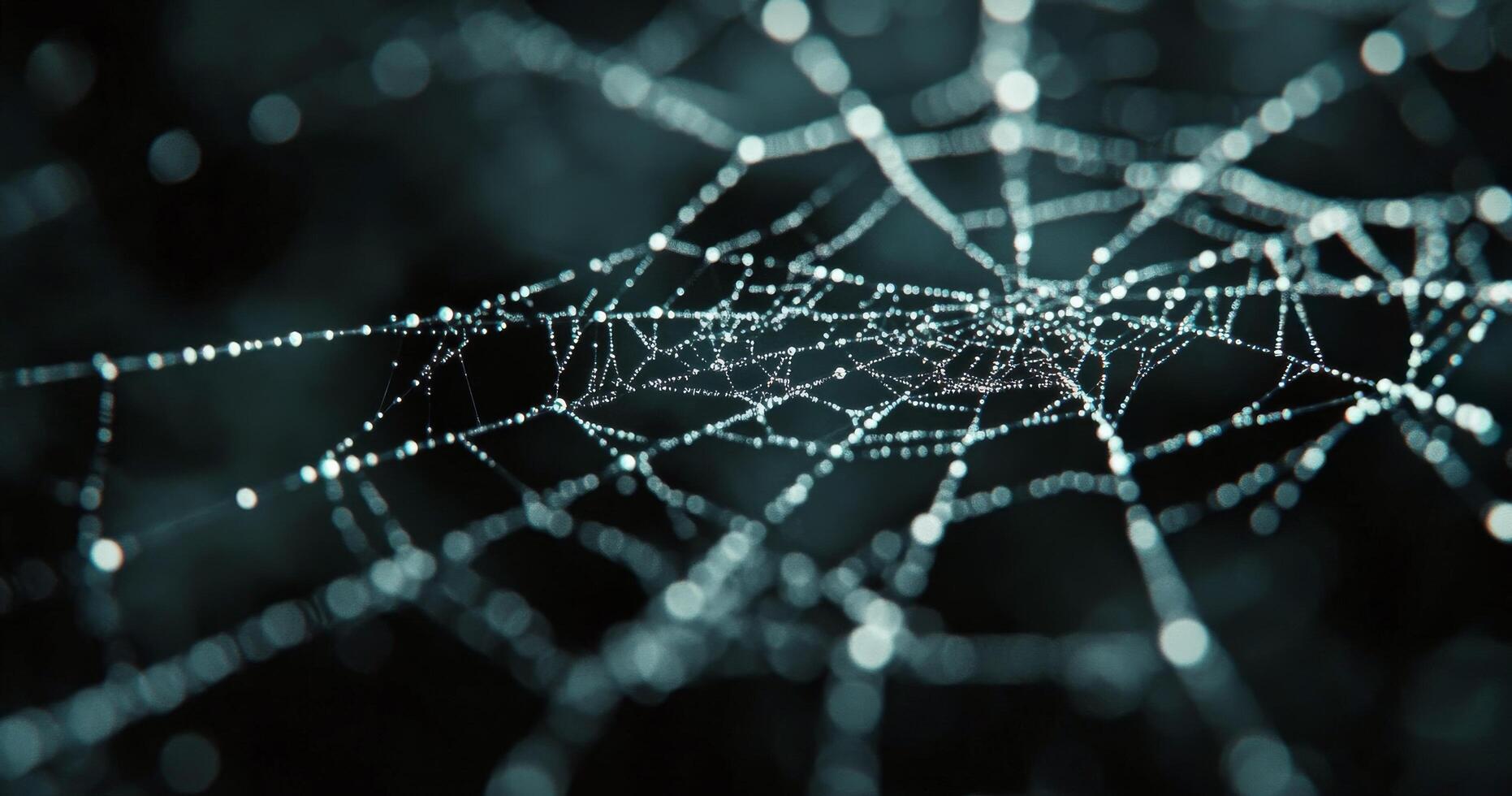Intricate web of interconnected points and lines illuminated against a dark background photo