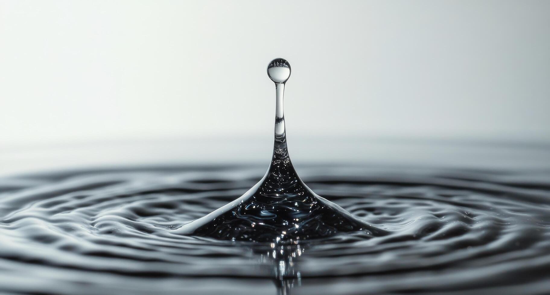 Water droplet creates ripples on a calm surface in a serene environment photo