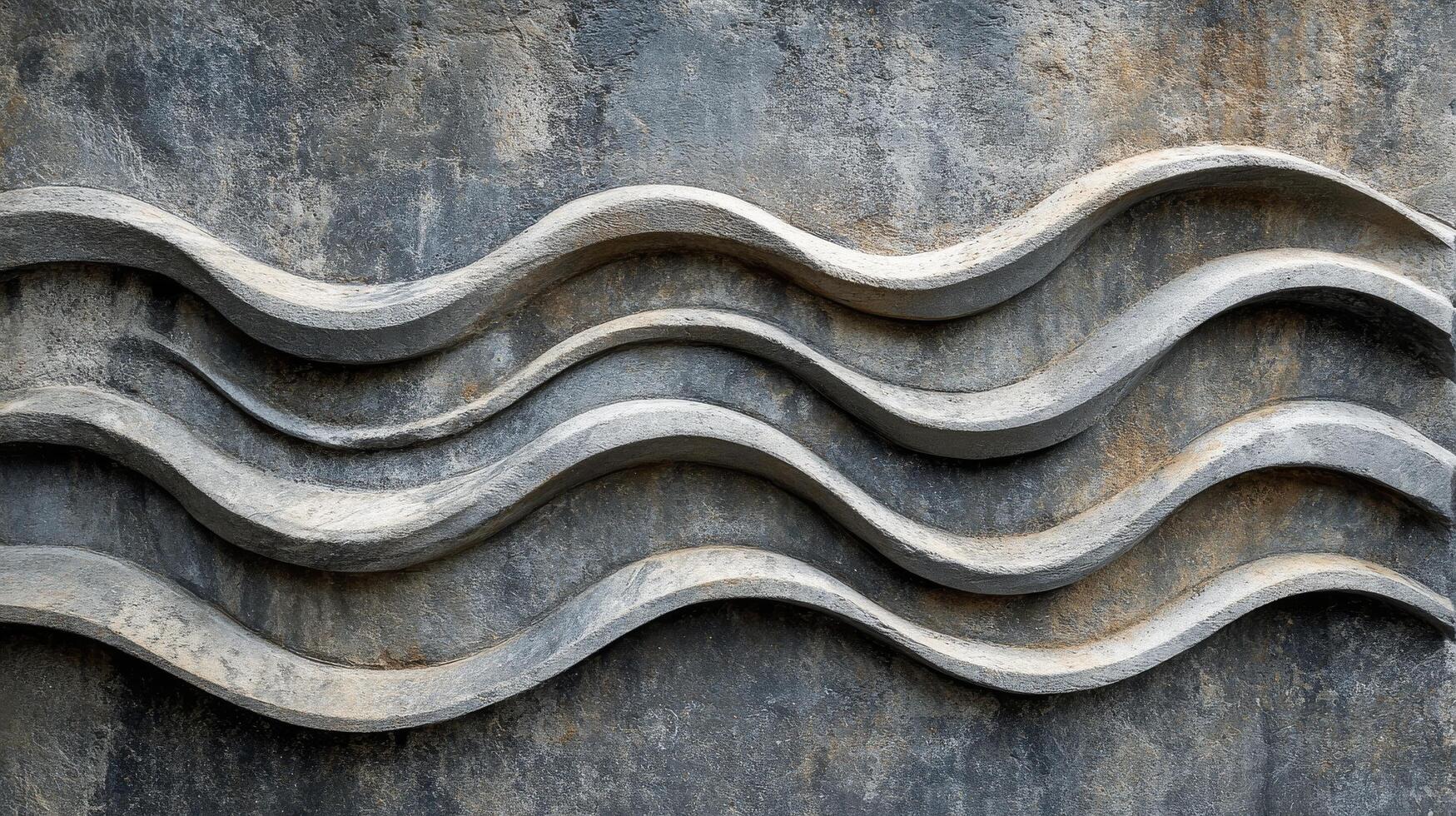 Abstract concrete wall design featuring wavy patterns in soft gray tones at sunset photo