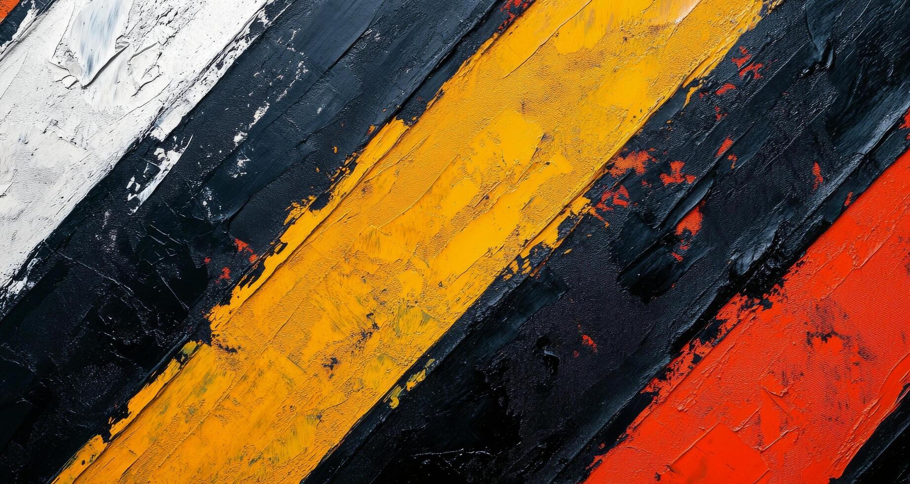 Colorful abstract painting with bold strokes of yellow, black, orange, and white on canvas photo