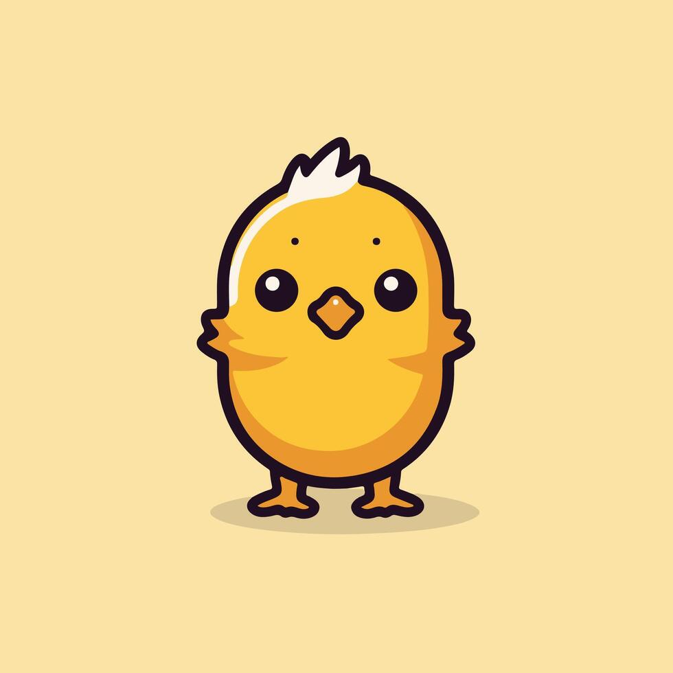 A cute little chicken character on a yellow background vector