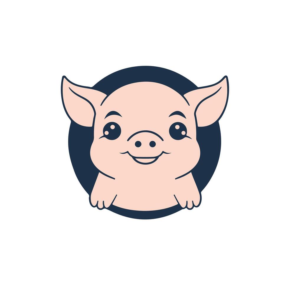 A cute pig face in a circle on a white background vector