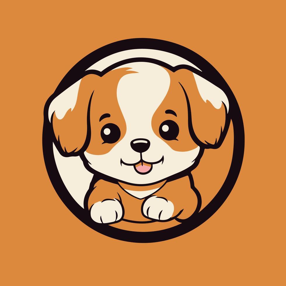 A cartoon dog in a circle on an orange background vector