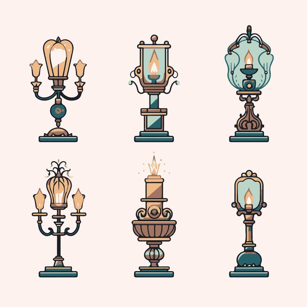 Vintage lamp icons set, vintage style lamp icons illustration vector
