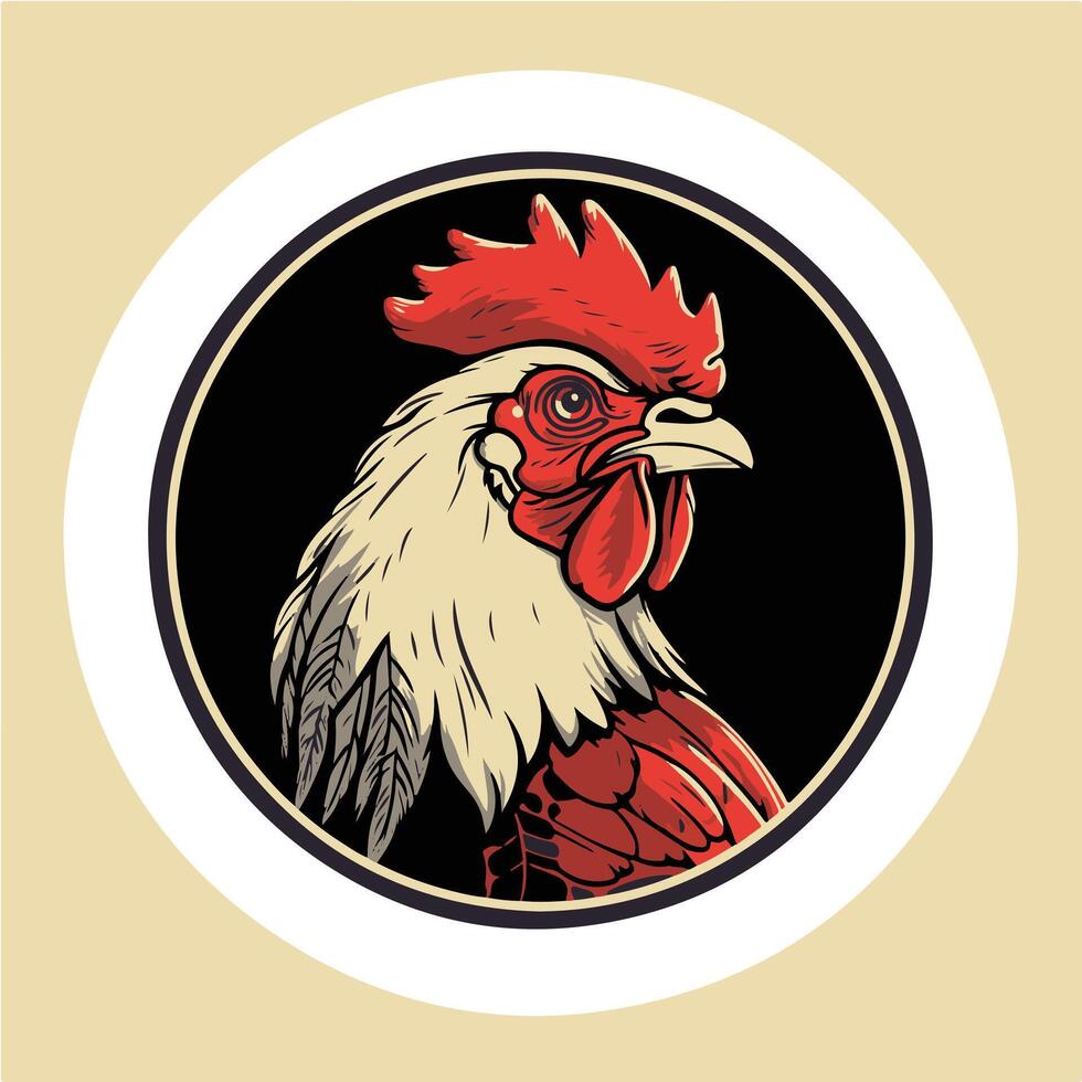 A rooster in a circle with a black background vector