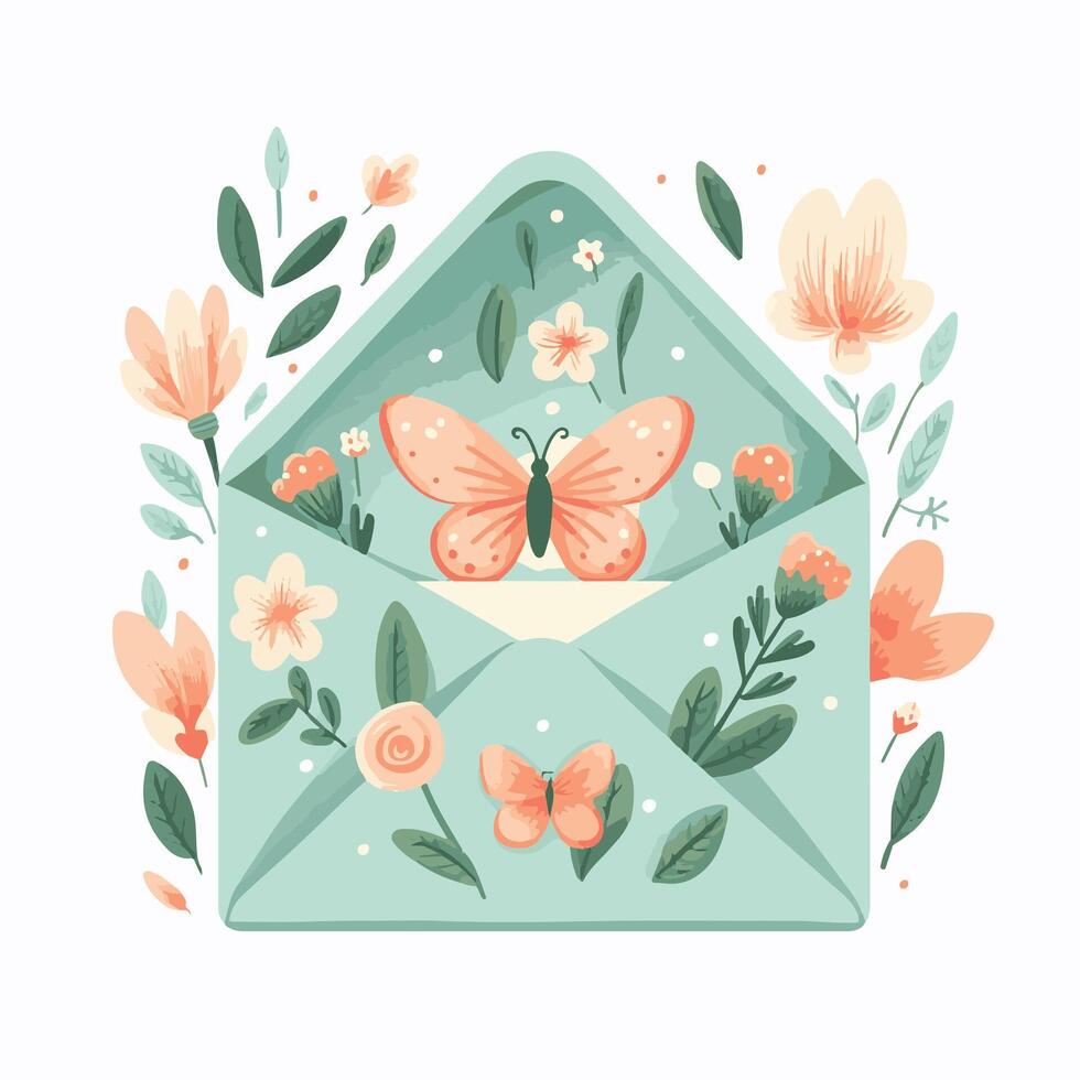 An envelope with flowers and butterflies vector
