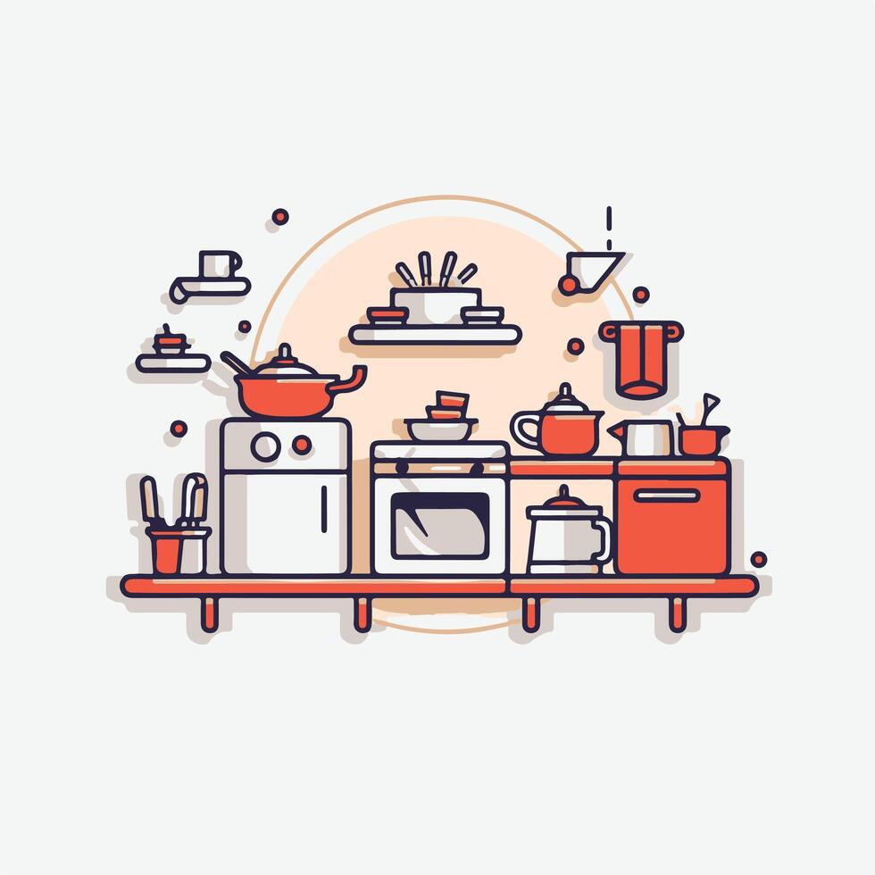 Kitchen icon with kitchen utensils and appliances vector
