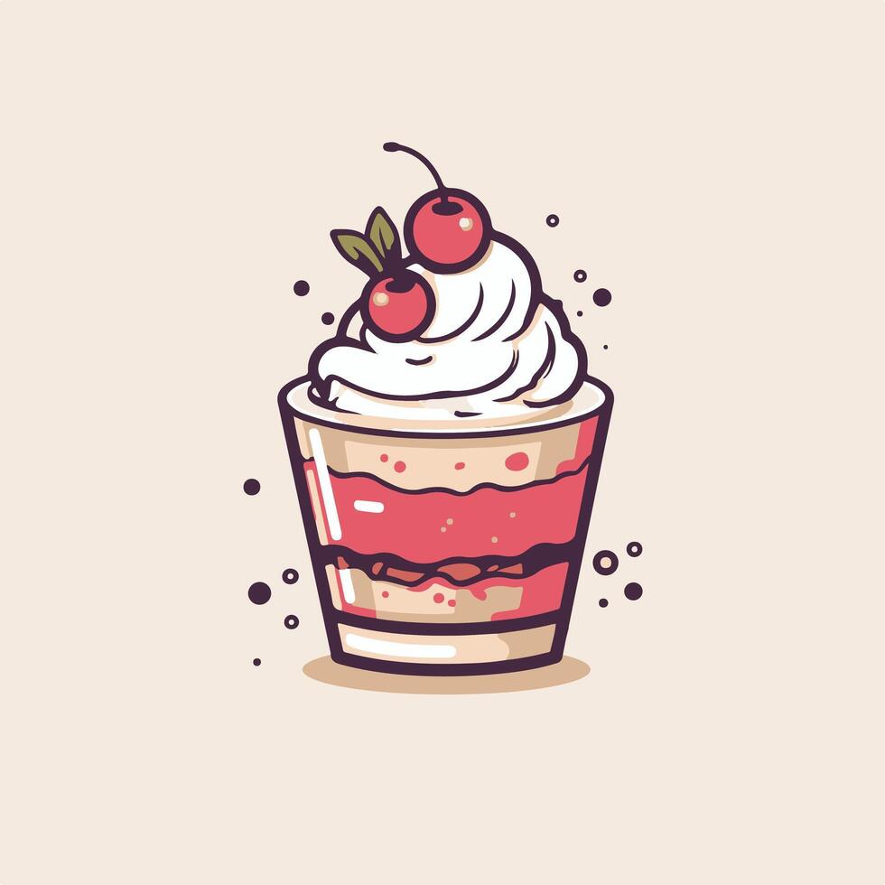 A dessert with whipped cream and cherries vector