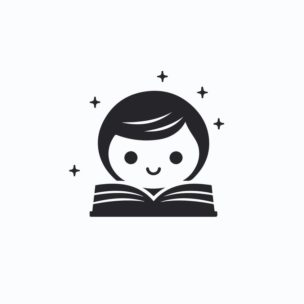 A black and white illustration of a girl reading a book vector
