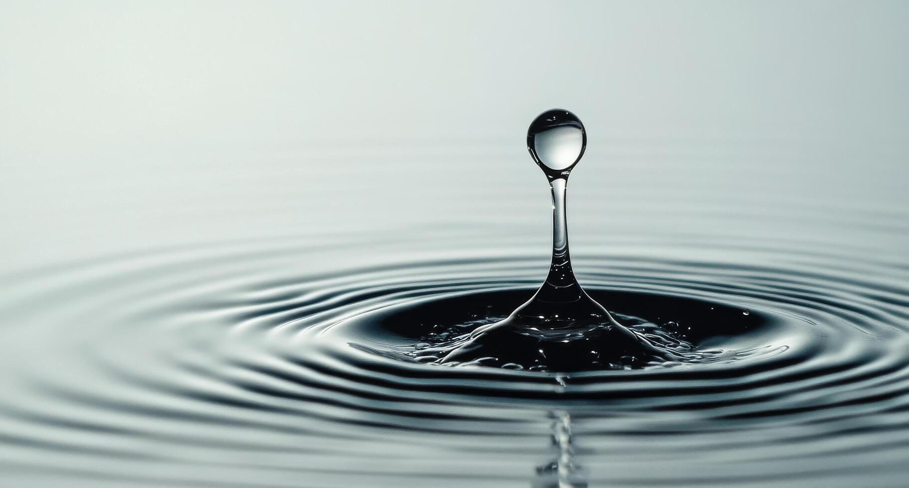 Water droplet creates ripples on a calm surface in a serene environment photo