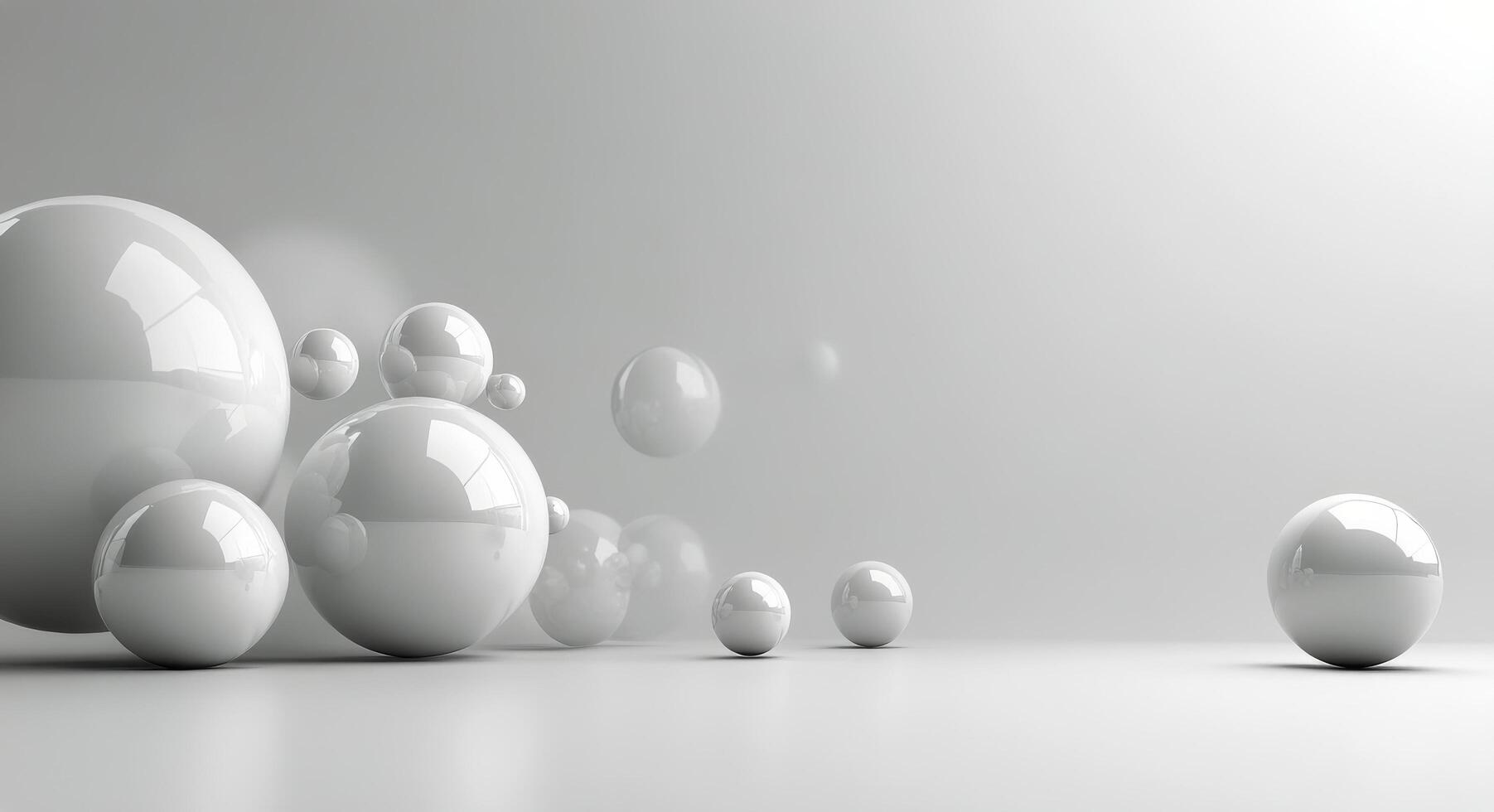 White spheres scattered on a smooth surface in a minimalist interior design setting photo