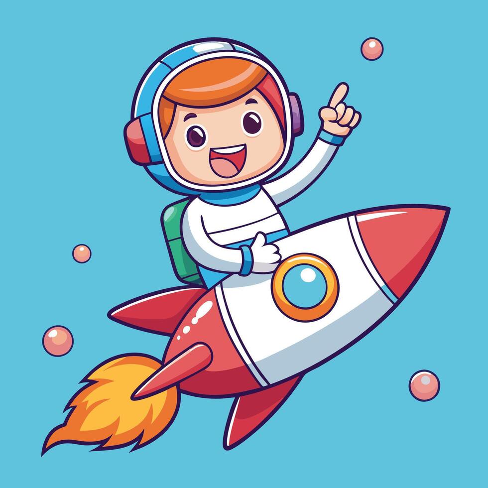 Cartoon astronaut boy riding on a rocket vector