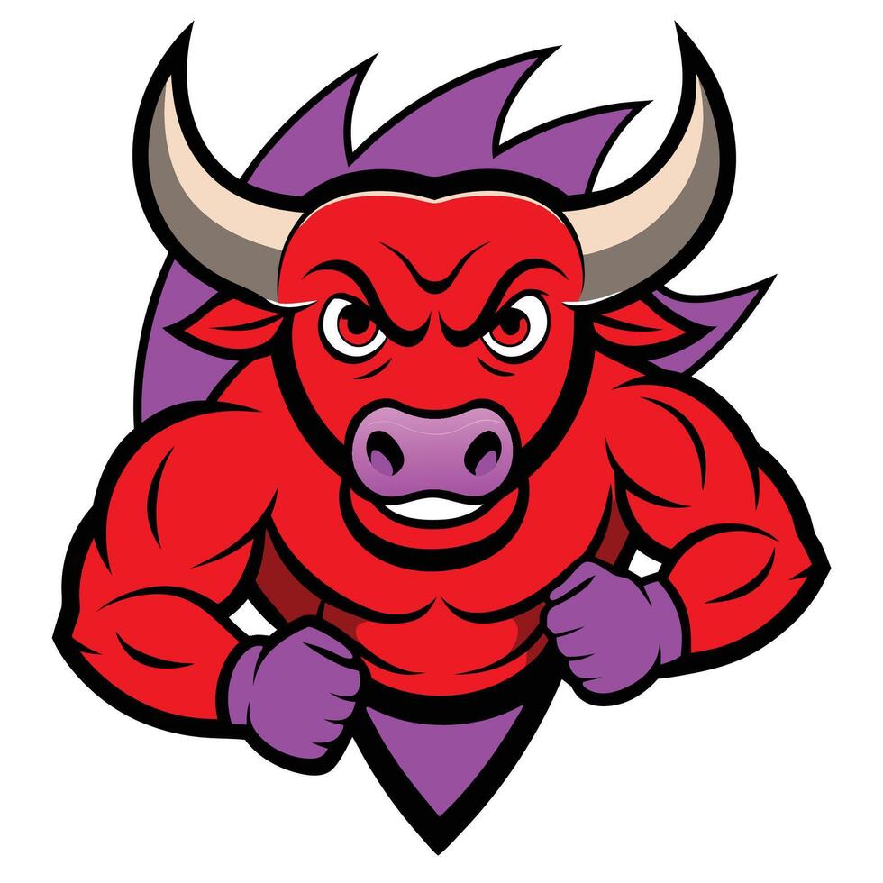 A red bull mascot with horns and a purple shield vector