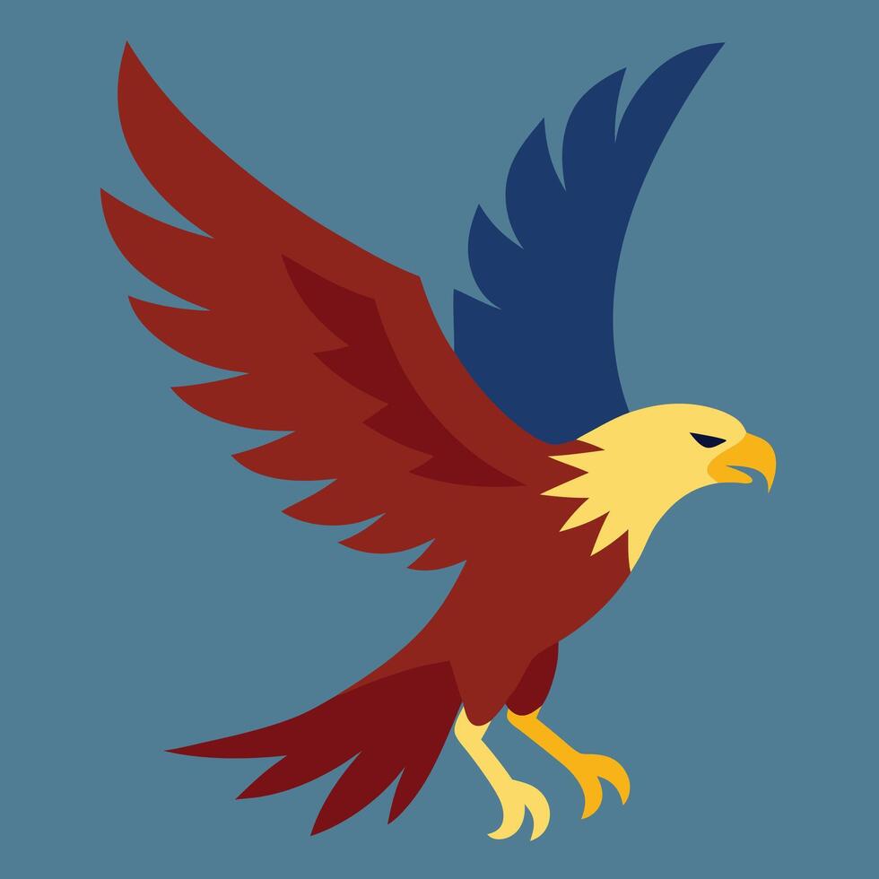 A cartoon eagle with red and blue wings vector